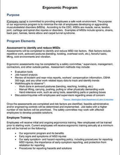 Ergonomic Program Template Sfm Mutual Insurance