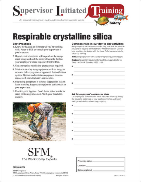 Sit Respirable Crystalline Silica Sfm Mutual Insurance