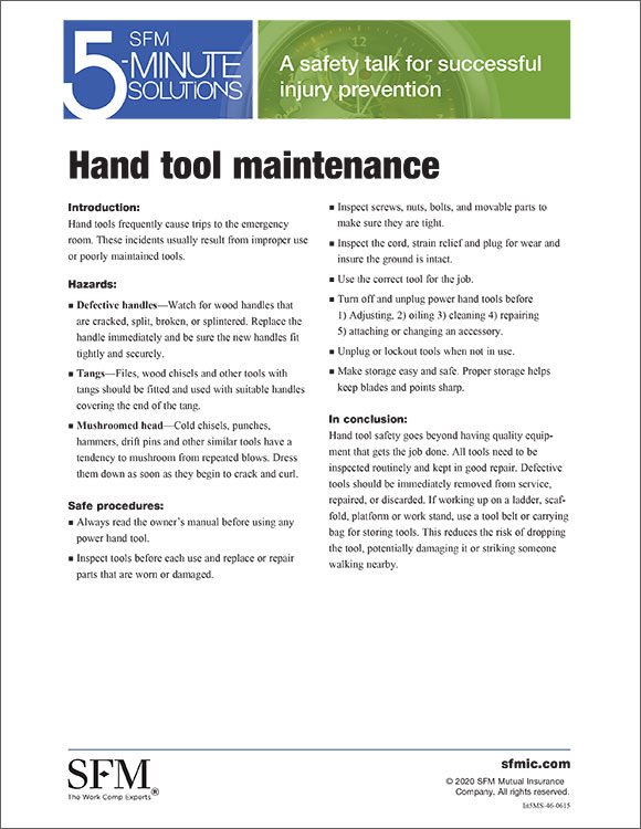 Hand tool maintenance 5-Minute Solution