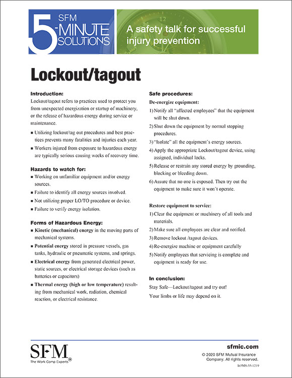 Lockout/tagout 5-Minute Solution