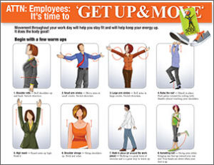 Get up and move stretching illustrations poster