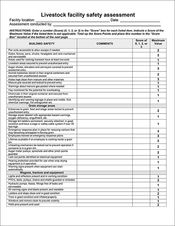 Livestock facility safety assessment