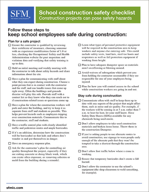 School construction safety checklist