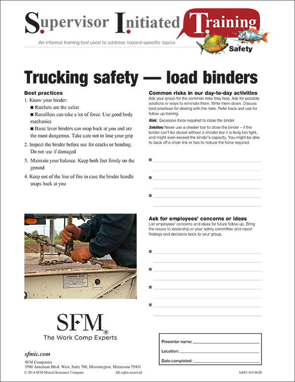 Trucking safety - load binders Supervisor Initiated Training